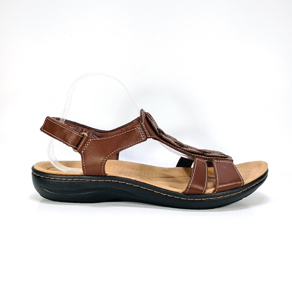 Clarks Collection Laurieann Kay Womens 11 Brown Leather Ankle Strap Sandals
